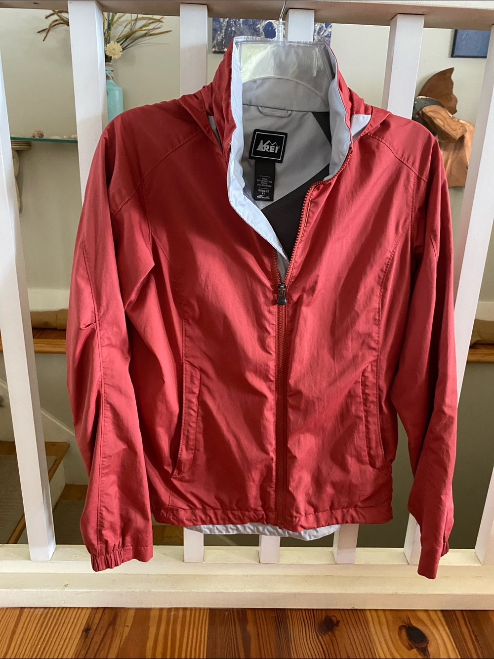 REI Women's Coral-Red Lightweight Hooded Bomber Jacket